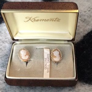 New old stock pair of Krementz cameo earrings